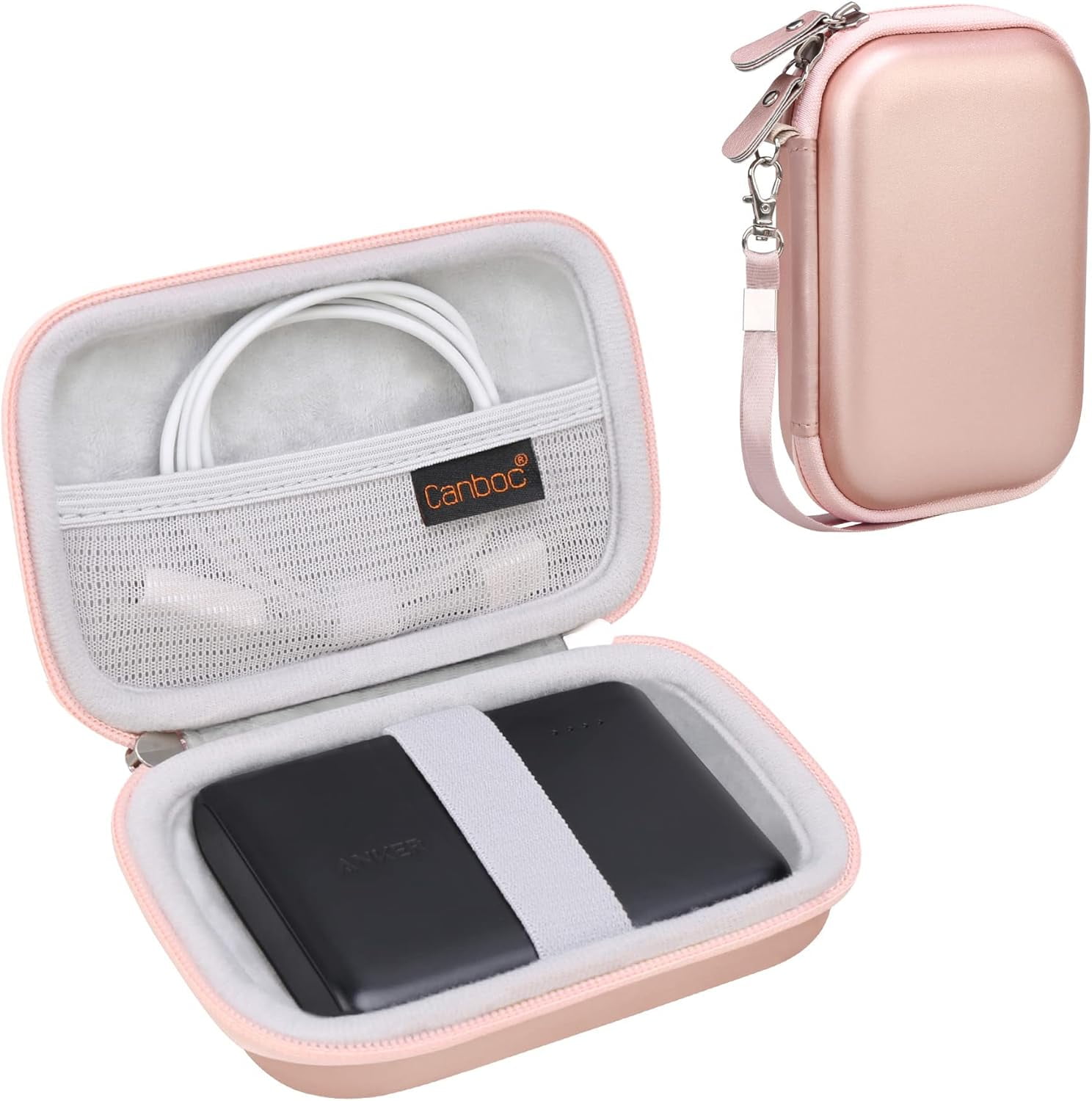 HRTGFD-Hard Case for Anker PowerCore 13000 Portable Charger/Anker 622/621 Magnetic Battery (MagGo) Power Bank, Mesh Pocket fits USB Cable, Rose Gold (Case Only)