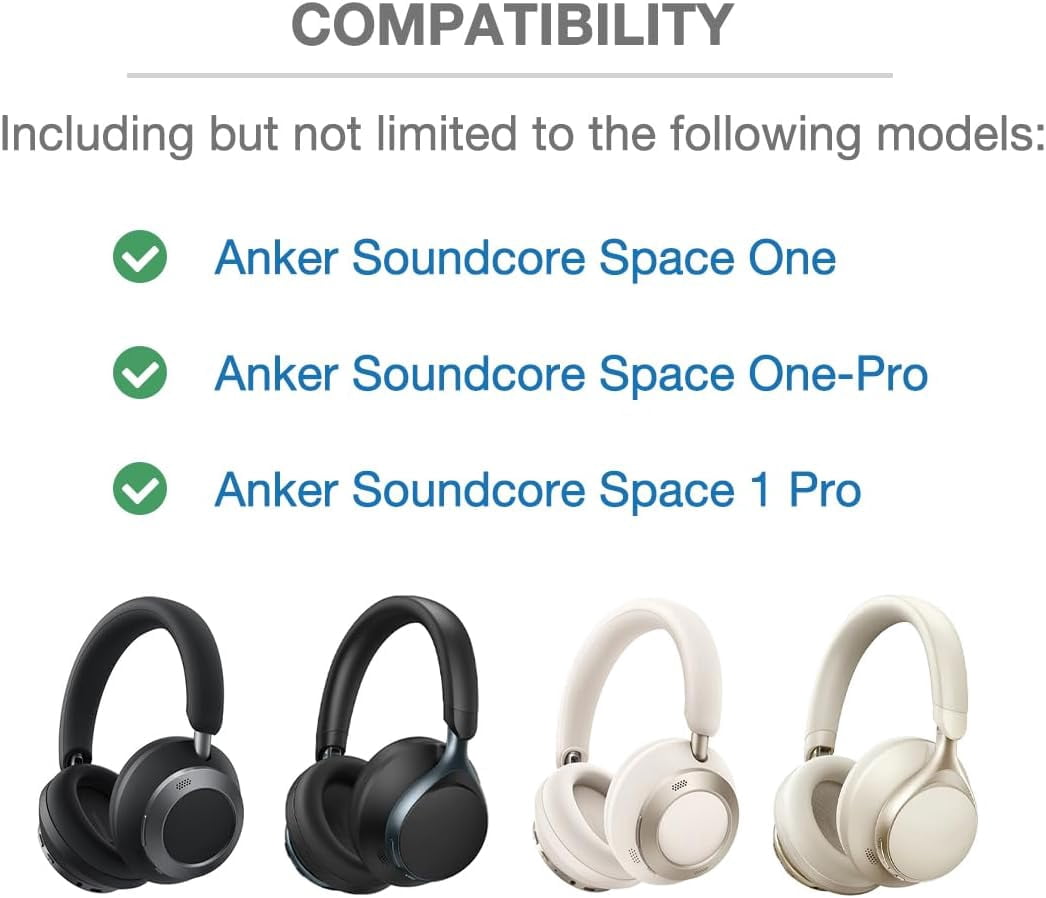 HRTGFD-Headband Cushion Cover Compatible with Anker Soundcore Space One, Space One-Pro, Space 1 Pro, Active Noise Cancelling Headphone, 6mm Thick Cushion, No Wobble Zipper Slider, with Hanging Loop