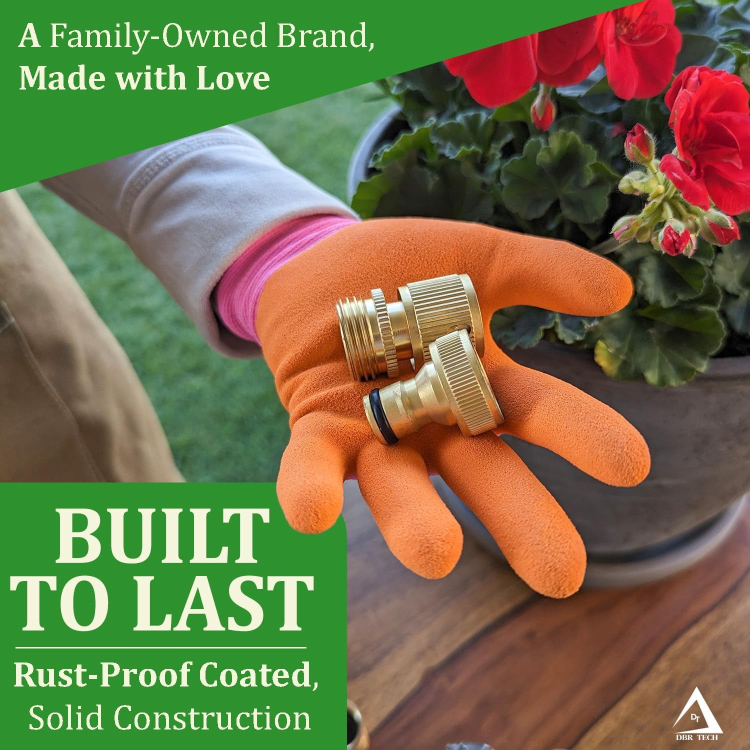 HRTGFD-® Heavy Duty Water Hose Quick Connect Fittings (Premium Brass for Superior Durability), Quick Release Hose Connector, Fit for 3/4" Gardening Hoses, Garden Hose Fast Disconnect Set, 4 Pack, ET