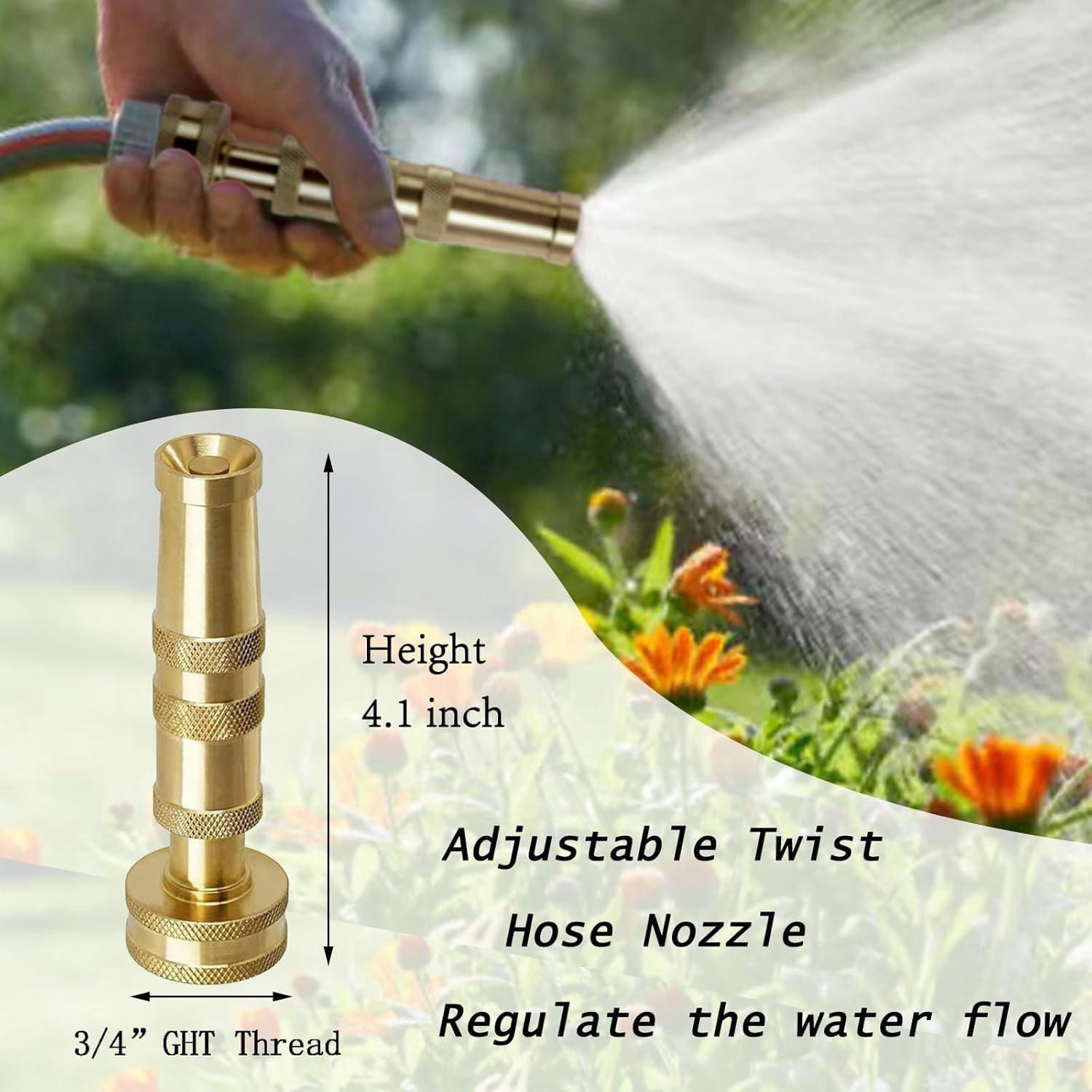 HRTGFD-High-Pressure Brass Adjustable Twist Nozzle, Garden Hose Heavy Duty Nozzle Sprayer for Car Washing, Cleaning,Patio, Lawn,2-Pack