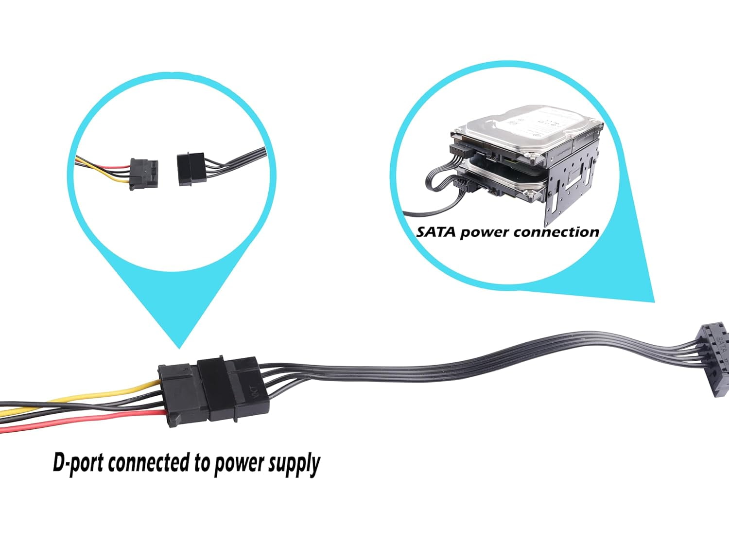 HRTGFD-IDE Molex 4 PIN Male to 6 x SATA 15 PIN Female Expansion Power Cable 27.9in 18AWG Tinned Copper - for PC/NAS/Server Mechanical Hard Drives/SSDs