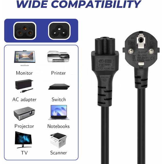 HRTGFD-IEC C5 Plug to Europe Schuko CEE 7/7 Socket Extension Cable for Printer Lenovo Computers TVs Monitors Projector (1M/3.28Ft)