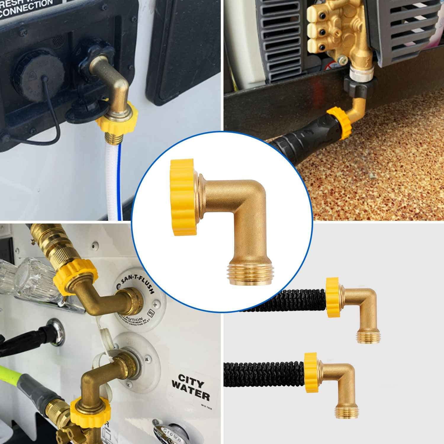 HRTGFD-Lead-Free Brass 90 Degree Hose Saver Hose Elbow Fitting Quick Swivel Connect Adapter Thread Size 3/4" Connectors