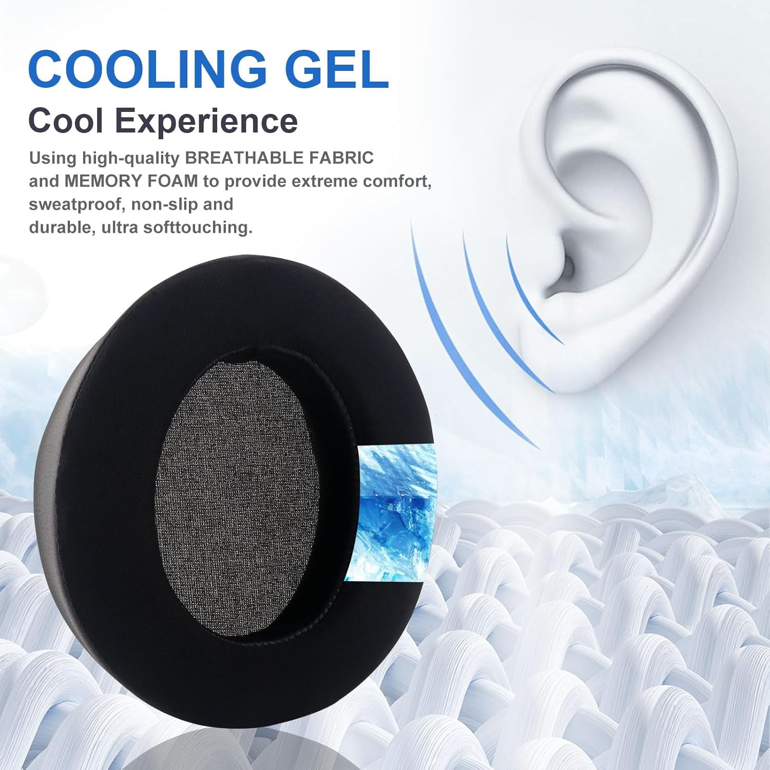 HRTGFD-Life Q30 Q35 Cooling Gel Ear Pads Replacement Ear Pads Cushions Compatible with Anker Soundcore Life Q30 / Q35 BT Headphones Comfort Memory Foam Replacement Headset Earpads Ear Cups Cover - Bl