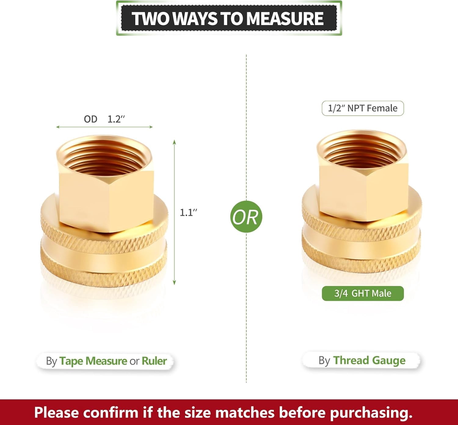 HRTGFD-Litorange 2 Pack Lead-Free Brass Garden Hose Threaded 3/4" GHT to 1/2 NPT Fitting Connect, Green Thumb Quick Swivel Connector Adapter, Double Female Thread 3/4" x 1/2" NPT Pipe
