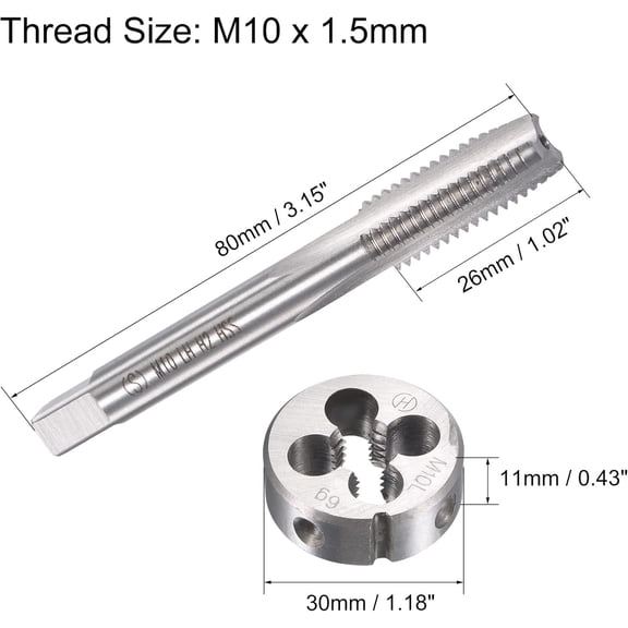 HRTGFD-M10 x 1.5mm Metric Left Hand Tap and Die Set, Machine Thread Screw Tap with Round Threading Die, Tap & Die Kit for Nut Screw Bolt Thread Repair