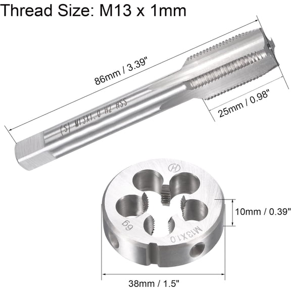HRTGFD-M13 x 1mm Metric Tap and Die Set, Machine Thread Screw Tap with Round Threading Die, Tap & Die Kit for Nut Screw Bolt Thread Repair