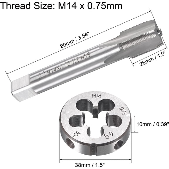 HRTGFD-M14 x 0.75mm Metric Tap and Die Set, Machine Thread Screw Tap with Round Threading Die, Tap & Die Kit for Nut Screw Bolt Thread Repair