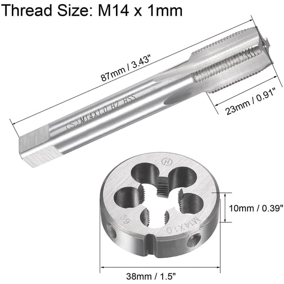 HRTGFD-M14 x 1mm Metric Tap and Die Set, Machine Thread Screw Tap with Round Threading Die, Tap & Die Kit for Nut Screw Bolt Thread Repair