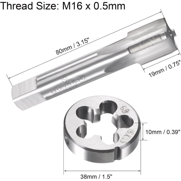 HRTGFD-M16 x 0.5mm Metric Tap and Die Set, Machine Thread Screw Tap with Round Threading Die, Tap & Die Kit for Nut Screw Bolt Thread Repair