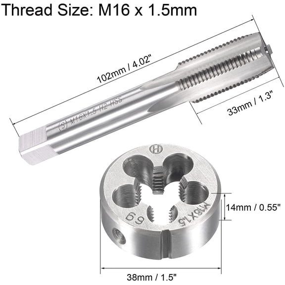 HRTGFD-M16 x 1.5mm Metric Tap and Die Set, Machine Thread Screw Tap with Round Threading Die, Tap & Die Kit for Nut Screw Bolt Thread Repair