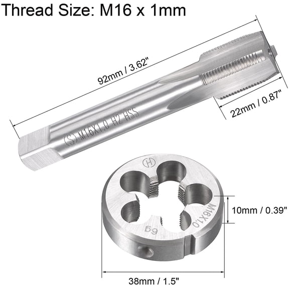 HRTGFD-M16 x 1mm Metric Tap and Die Set, Machine Thread Screw Tap with Round Threading Die, Tap & Die Kit for Nut Screw Bolt Thread Repair