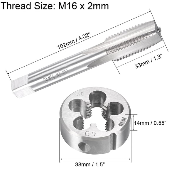 HRTGFD-M16 x 2mm Metric Tap and Die Set, Machine Thread Screw Tap with Round Threading Die, Tap & Die Kit for Nut Screw Bolt Thread Repair