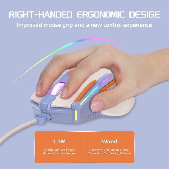 HRTGFD-M2 Wired Gaming Mouse with 6 Types RGB Backlit High Precision Adjustable 12800DPI,PC Gaming Macro Programming Mouse Conform Right Hand Engineering USB Plug Play for Laptop MacBlueberry