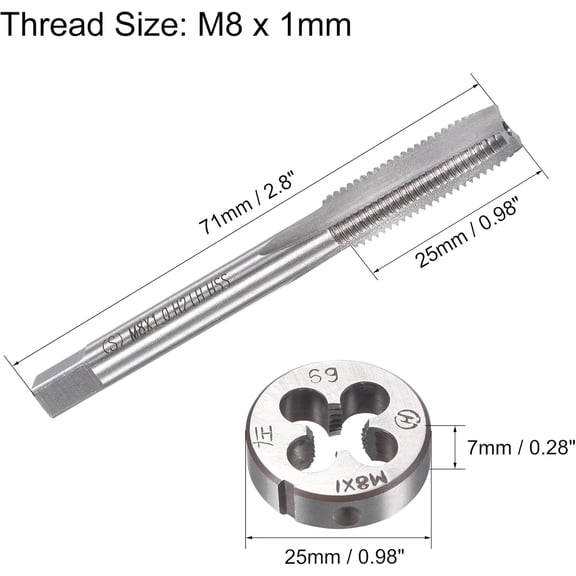 HRTGFD-M8 x 1mm Metric Left Hand Tap and Die Set, Machine Thread Screw Tap with Round Threading Die, Tap & Die Kit for Nut Screw Bolt Thread Repair