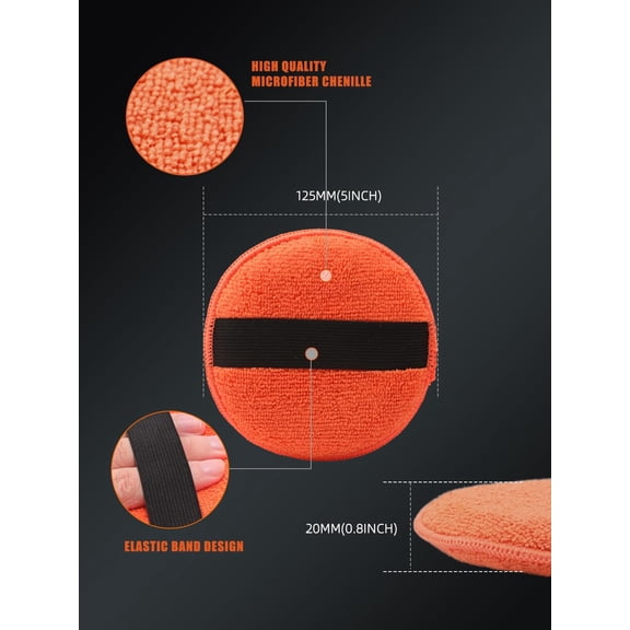 HRTGFD-Microfiber Applicator Pads, 9Pcs 5 inch Car Wax Applicator Hand Polishing Microfiber Foam Pads Set with Grip of Elastic Band, Microfiber Buffing Cleaning Pads for Car Polish Applying Wax