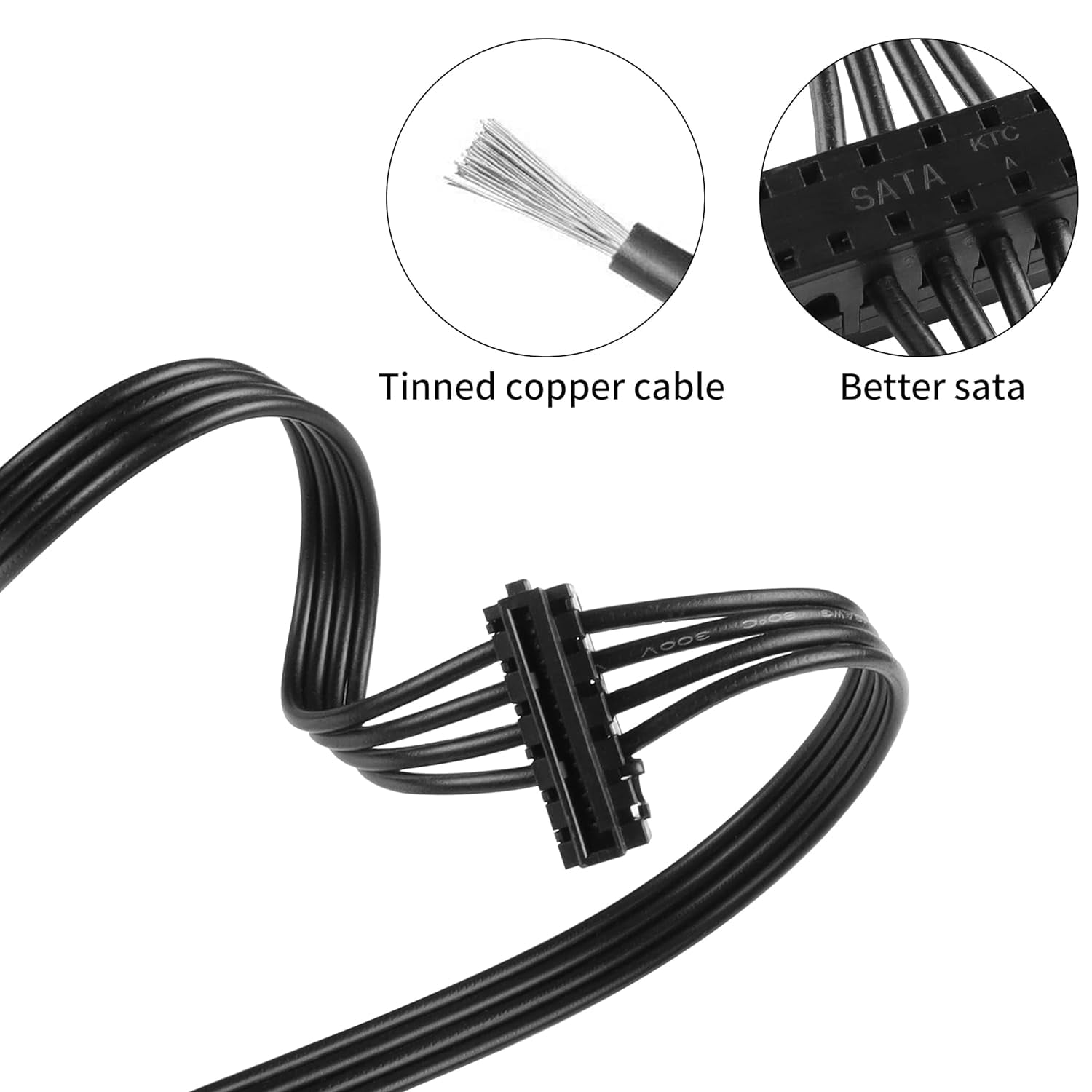 HRTGFD-Motherboard ATX Mini 4-Pin to 2X Right-Angle 15 Pin SATA Power Splitter Cable Apply for HDD、SSD、Optical Drives Sata Power Cable 45cm, 2-Pack