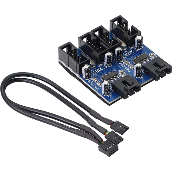 HRTGFD-Motherboard USB 9 Pin Header Hub Male 1 to 2/4 Female USB 2.0 Splitter Extension Cable, USB 9-pin Internal Cable 9 pin Connector Adapter for Port Multiplier (35cm)