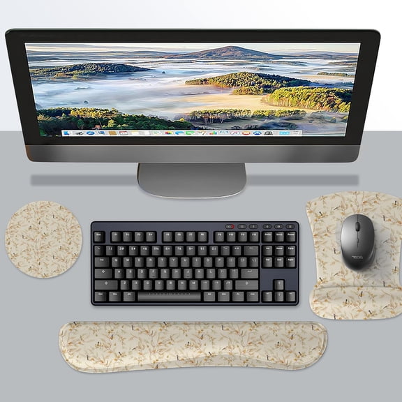 HRTGFD-Mouse Pad and Keyboard Wrist Rest, 3-in-1 Computer Mousepad and Coaster Set, Non-Slip Keyboard Wrist Rest and Mouse Pad Set Ergonomic Design (FKMWR-65)