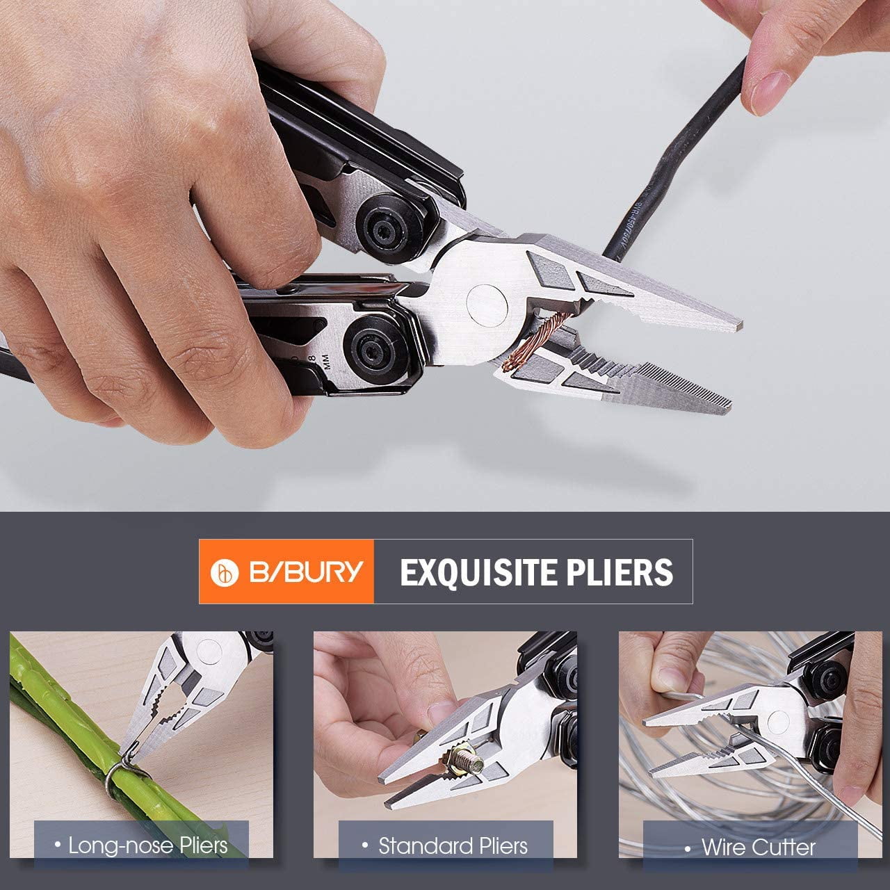 HRTGFD-Multitool Pliers, 18-in-1 Multi Tool with Safety Hammer, Safety Locking Design Stainless Steel Multifunction Pocket Knife for Outdoor, Survival, Camping, Hiking, Home Repair - Black