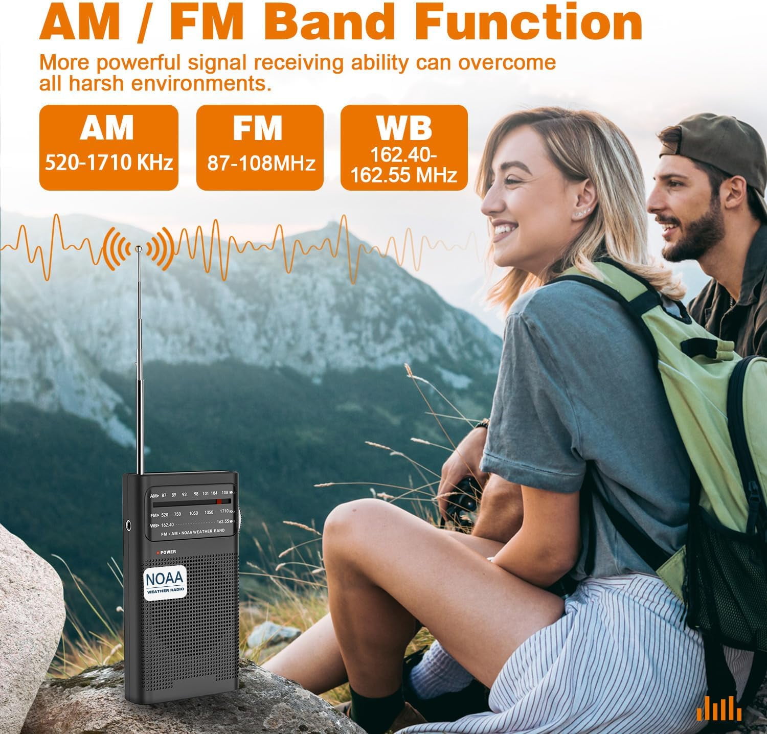 HRTGFD-NOAA Weather Radio, AM FM NOAA Emergency Radio Portable with Best Reception, Headphone Jack, Powered by 2 AA Battery, Transistor Radios Battery-Operated for Emergency, Hurricane, Home(Black)