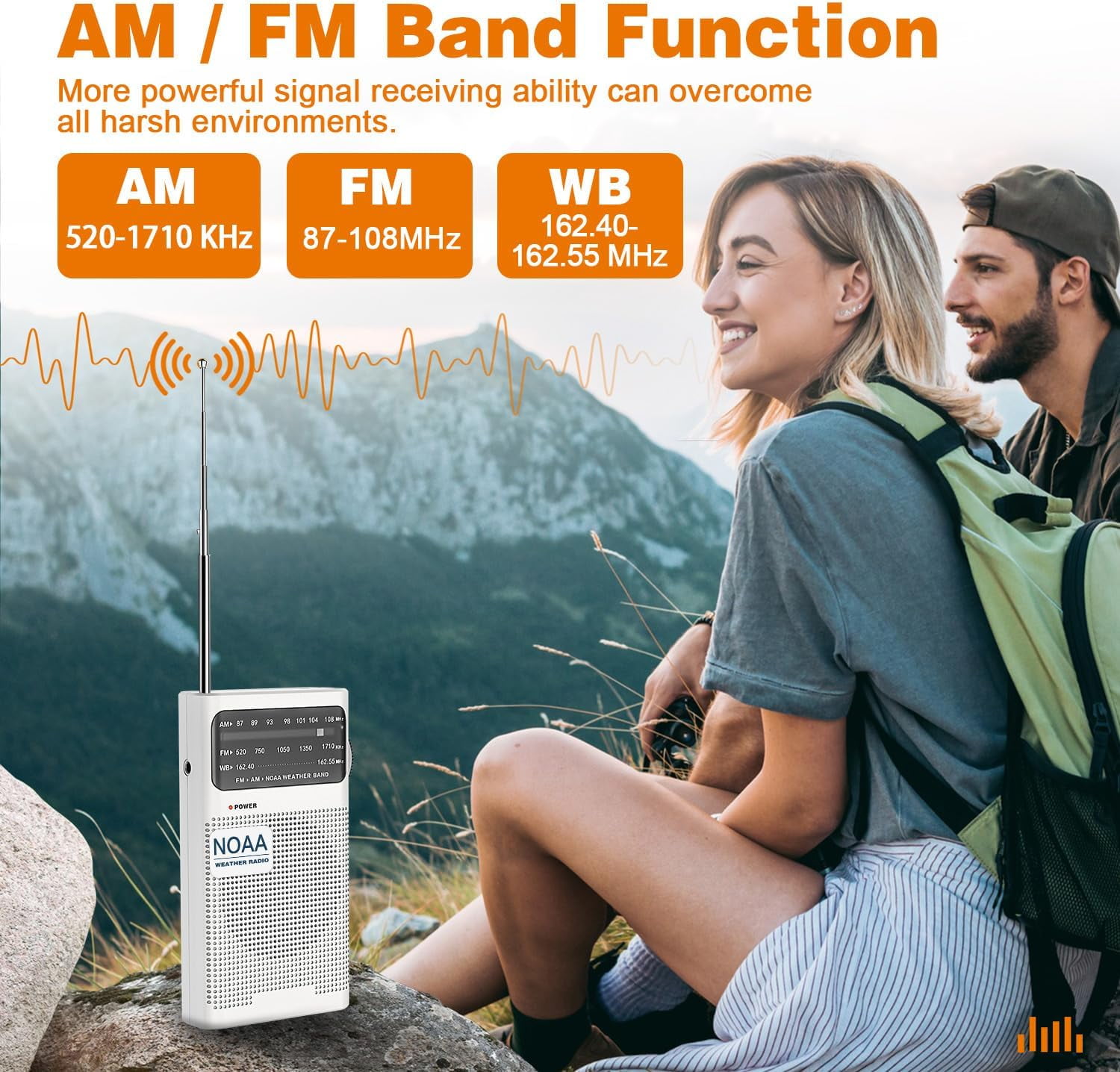 HRTGFD-NOAA Weather Radio, AM FM NOAA Emergency Radio Portable with Best Reception, Headphone Jack, Powered by 2 AA Battery, Transistor Radios Battery-Operated for Emergency, Hurricane, Home(White)