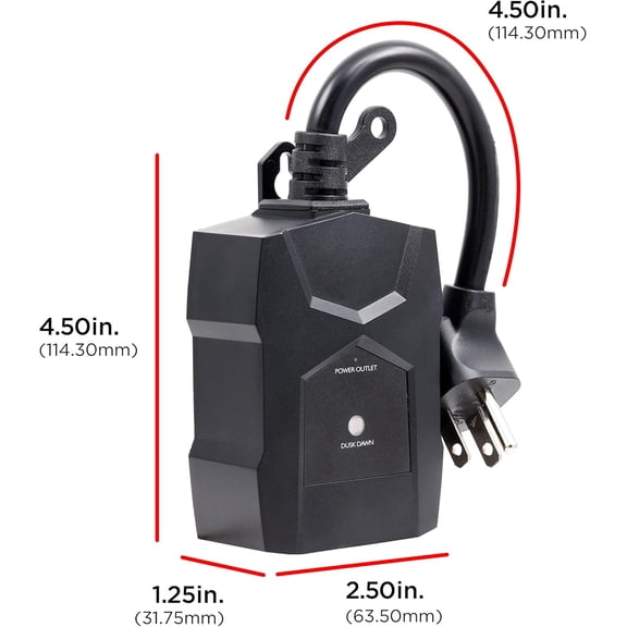 HRTGFD-Outdoor Dusk to Dawn Outlet Timer, WeatherResistant Single Outlet Light Sensor Plug, Automatic Landscape & Seasonal Lighting Control, 1 Pack, Black, 70385