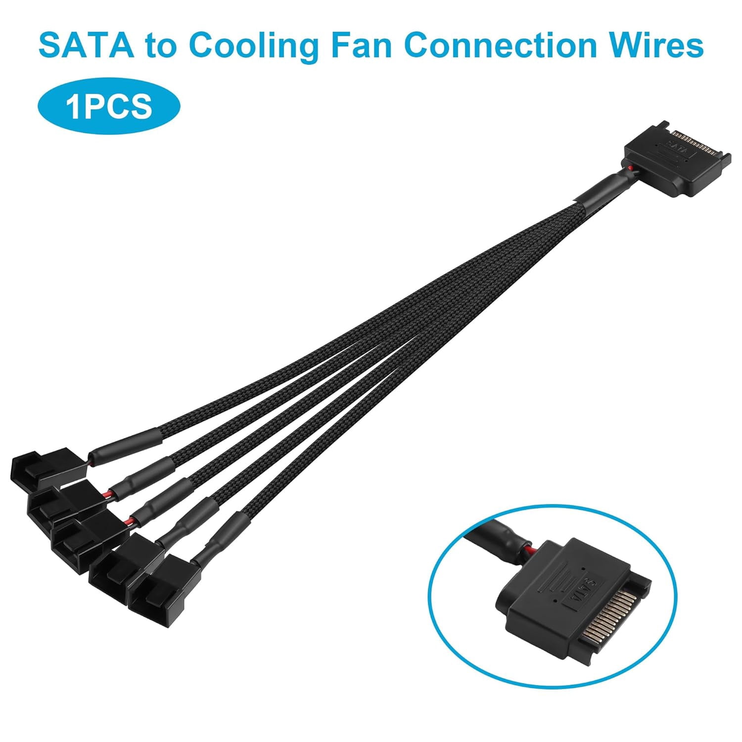HRTGFD-PC Case Channel Fan Extension Cable PSU SATA 15-Pin to 2510 4P-2P Female Fan Adapter Cable (1 to 5) 26cm / 10.5 in