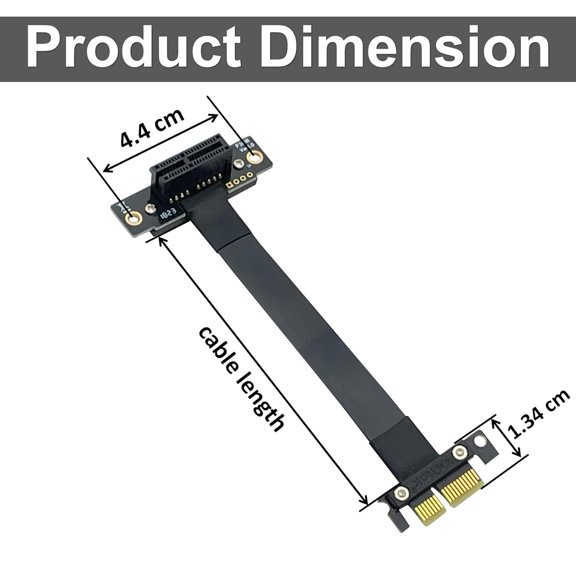 HRTGFD-PCle 3.0 X1 Male to Female Extension Cable, 180 to 90, PCIe Extender Jumper for Graphics, 20cm/0.66ft