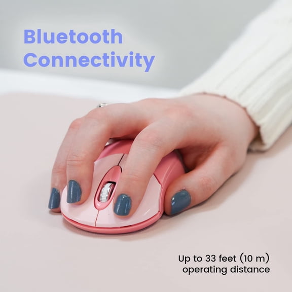 HRTGFD-PERIMICE-802PK Wireless Bluetooth Mouse - Portable Design - Compatible with Windows, iOS, and Android PC, Laptop, Tablet, and Smartphone - Pink (12141)