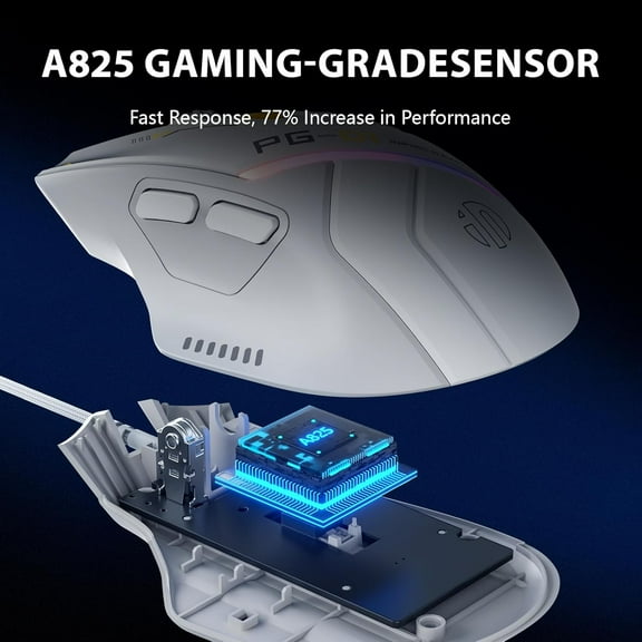 HRTGFD-PG1 Wired Computer Gaming Mouse Ergonomic, 12800 DPI High-Precision, 6 Programmable Buttons, RGB Backlit for Gaming - White Gray