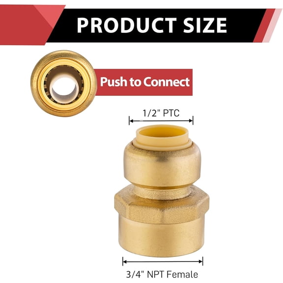 HRTGFD-(Pack of 2) Push Fit 1/2" x 3/4" Female Adapters Push-to-Connect, Pex, Copper, CPVC Pipe, with Disconnect Clip,(PF038-2PCS)