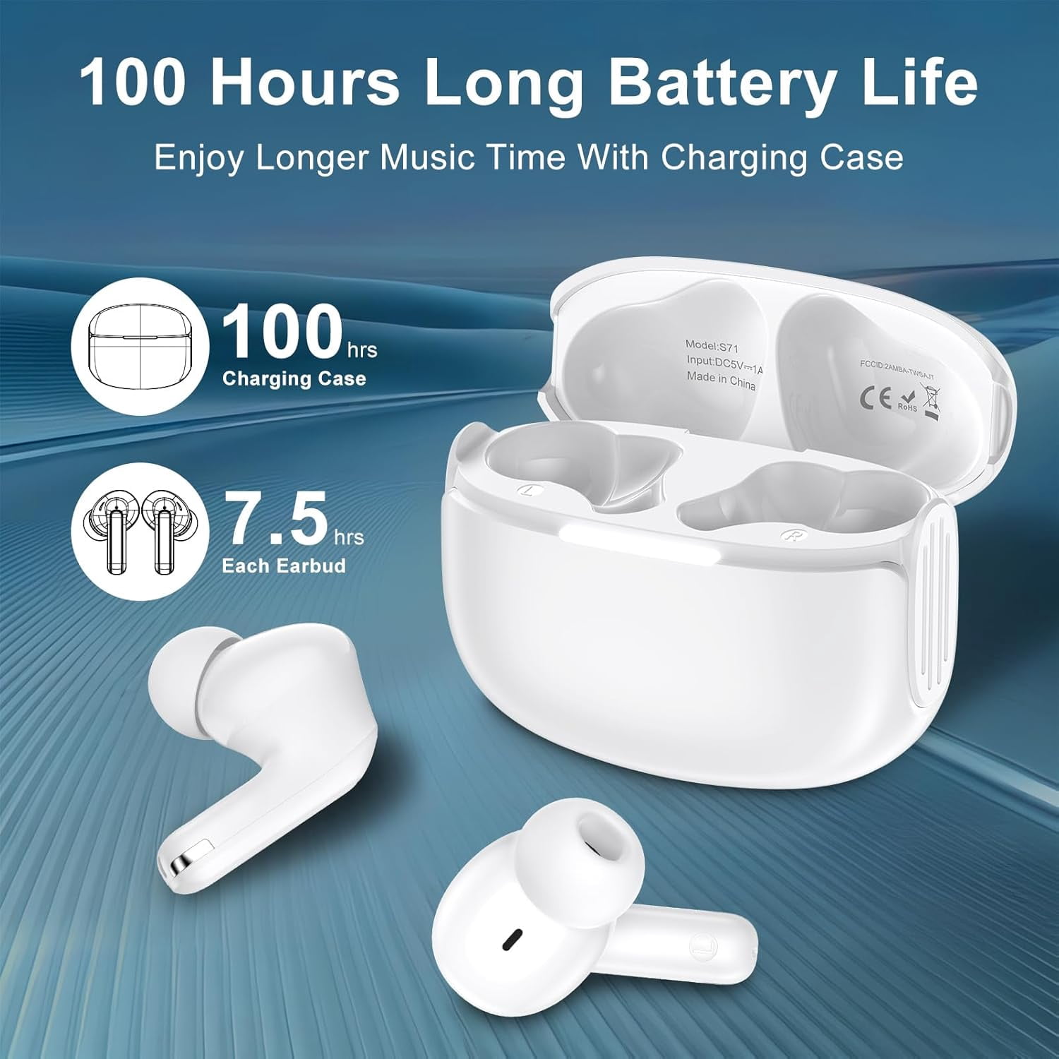 HRTGFD-Pixel Earbuds Wireless Bluetooth 5.4 Headphones with 48H Playback for Google Pixel 10a 10 Pro XL 10 9A, Deep Bass Stereo Ear Buds IPX7 Waterproof, in-Ear Earphones with Mic for iPhone 17e 17 1