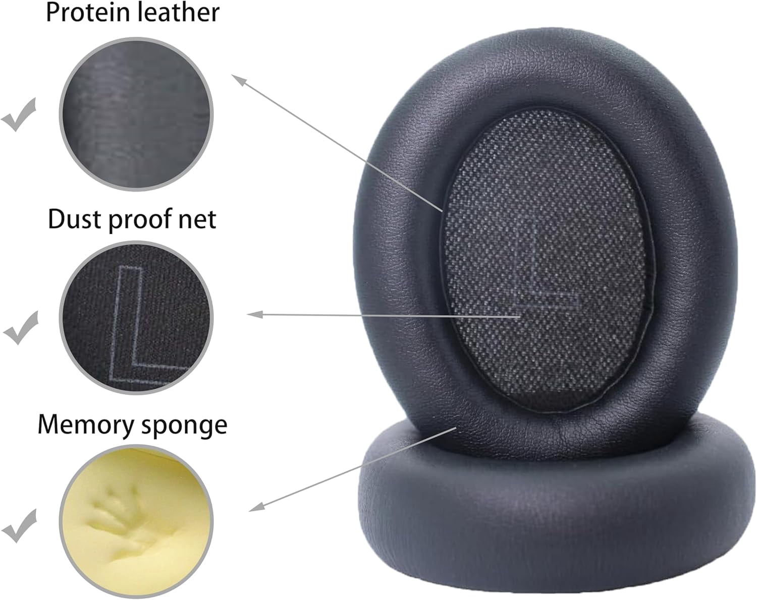 HRTGFD-Q10 Replacement Ear Pads Compatible with Anker Soundcore Life Q10, Q10BT, Life 2 NEO BT Headphones, Replacement Ear Pads Made of Protein Leather and Memory Foam (Obsidian Black)
