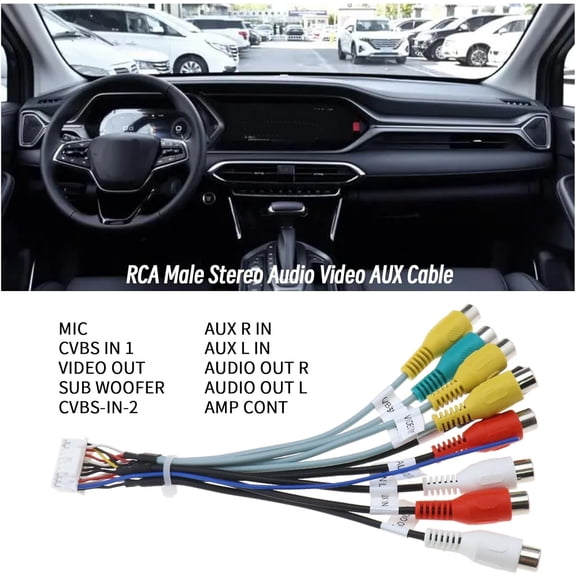 HRTGFD-RCA Wiring Harness 20 Pin RCA Adapter Cable Car Stereo RCA Output Input Cable Extension Cable Car Accessories 18.5cm/7.28inch PVC