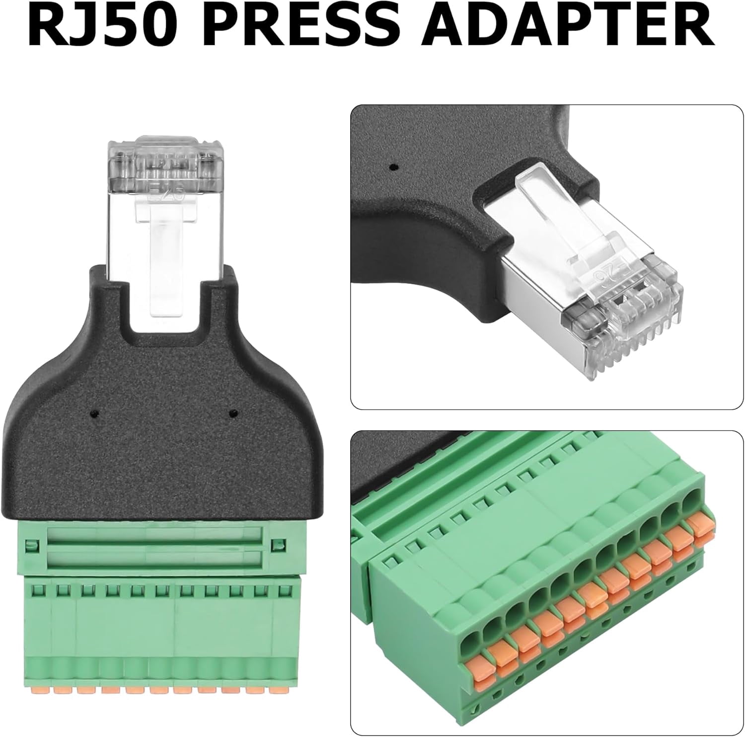 HRTGFD-RJ50 Quick Connect Solderless Adapter, RJ50 10P10C Male Jack to ...