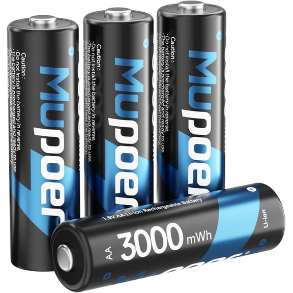HRTGFD-Rechargeable AA Batteries 4 Count,Lithium Battery A 1.5V 3000mWh,Double A Rechargeable Battery,Pilas Recargables AA,Li ion Two A Batteries for Blink Xbox Long Lasting Blue