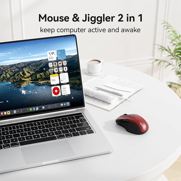 HRTGFD-Rechargeable Jiggler Wireless Mouse (BT5.0/3.0 & 2.4G) 4800 DPI Silent USB A & Bluetooth Mouse 6 Buttons, Wide Compatibility - Red