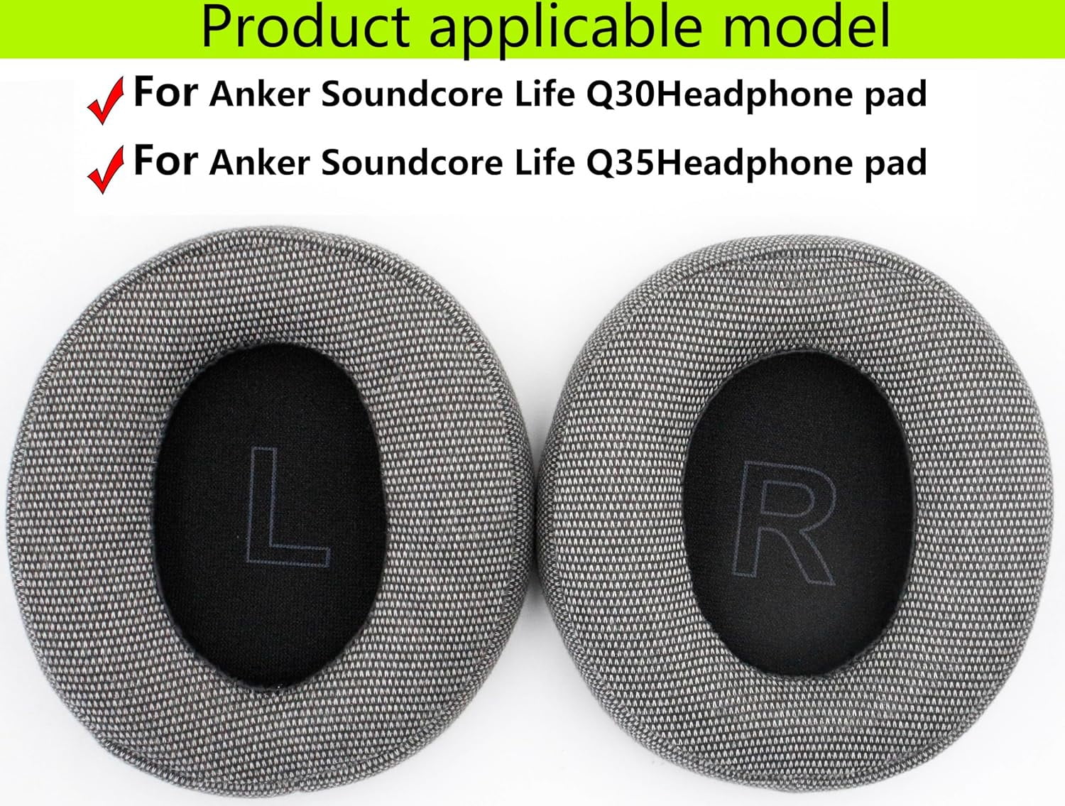 HRTGFD-Replacement Ear Pads Compatible with Anker Soundcore Life Q30/Soundcore Life Q35 Headphones Soft Cotton Weaving and Memory Foam to Replace Ear Pads for Repair Accessories - Grey