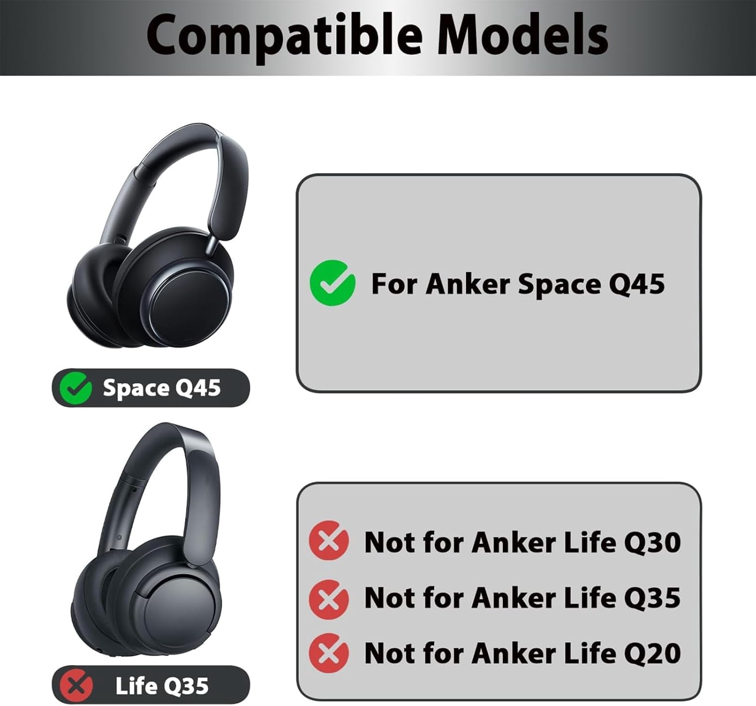 HRTGFD-Replacement Ear Pads for Soundcore Space Q45, Upgraded Cooling Gel Earpad Cushions for Soundcore by Anker Space Q45 Headphones - High Density Memory Foam, Added Thickness