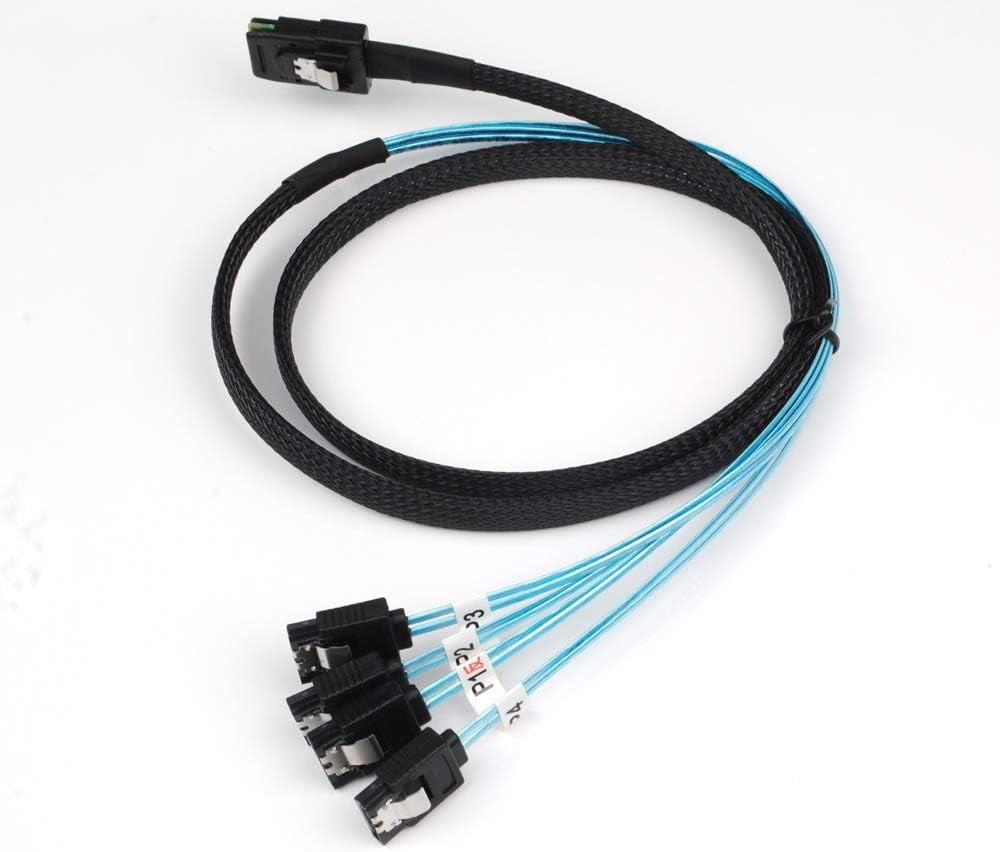 HRTGFD-Reversed Cable Mini SAS 36Pin SFF-8087 Male to 4 SATA 7Pin Female Cable, Mini SAS (Target) to 4 SATA (Host) Cable