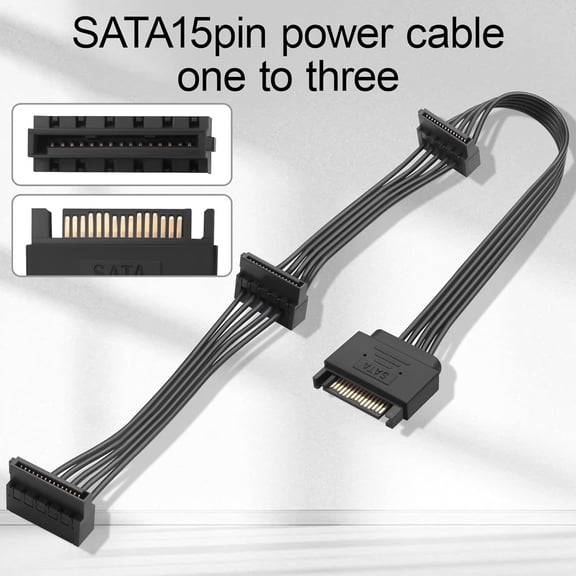 HRTGFD-SATA 15PIN Male to 3 SATA 15 Pin Female Power Splitter 1 to 3 Serial ATA Powered Expansion Cable for PC/NAS/Server SSD/HDD, DVD/CD-ROM - 16.5 in.