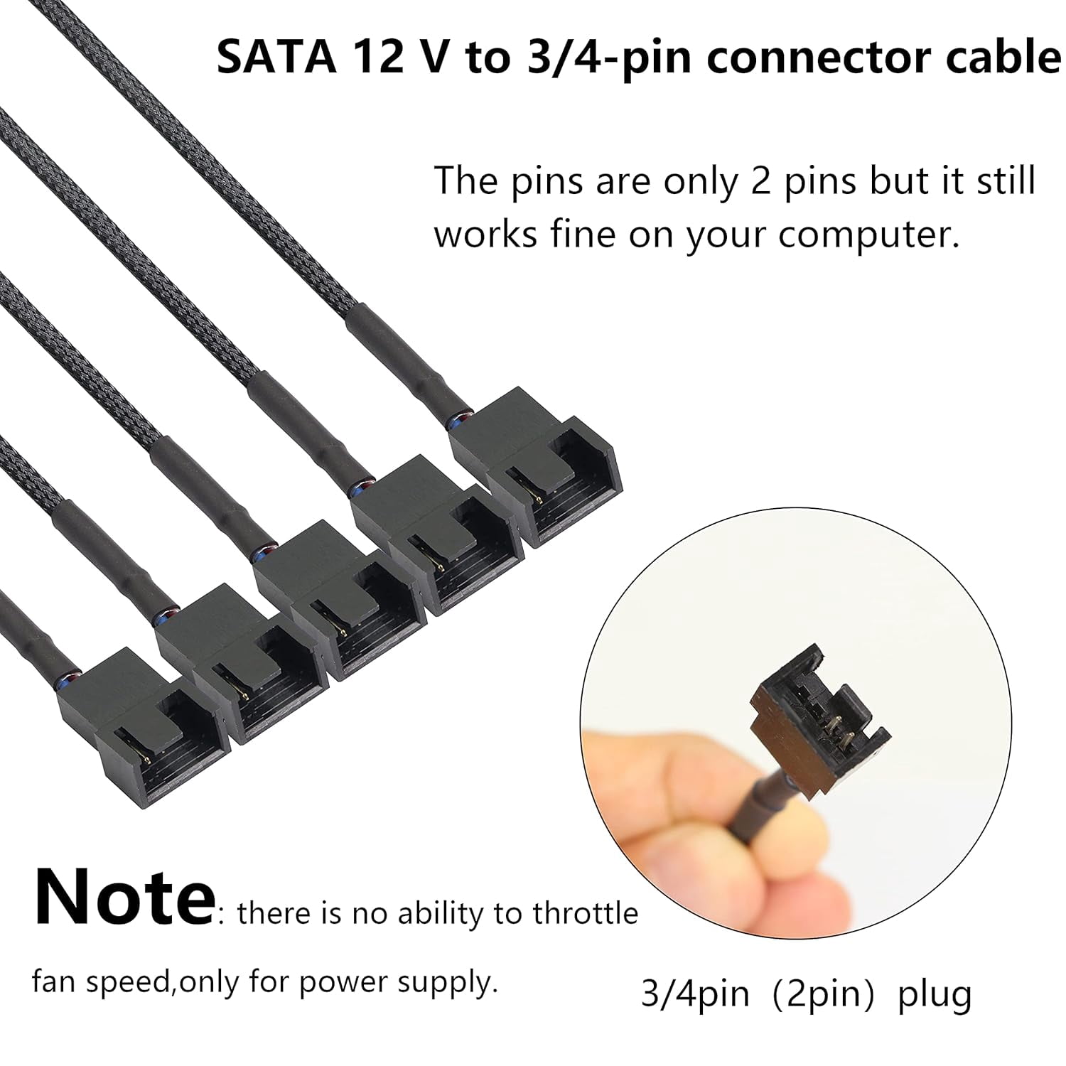 HRTGFD-SATA Cooler Fan Adapter Cable15 Pin SATA to 5 x 3/4 pin Fan Splitter Cable,15 Pin Male to 3 or 4 Pin Computer PC Case Fan Y Power Adapter Cable - 1.1Ft (Black- 1 to 5)