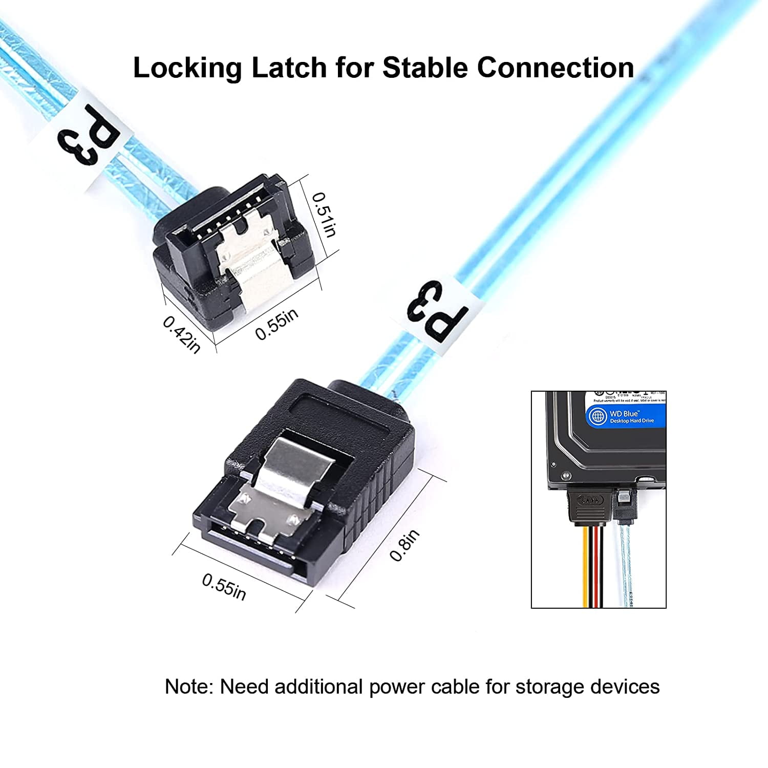 HRTGFD-SATA-III Cable:0.5M, 4Pcs/Set Thin 90-Degree SATA Right-Angle Cable SAS 6Gbps Data Angled to Straight for Server-Raid Computer SDD HDD CD DVD Drives (1.6FT)