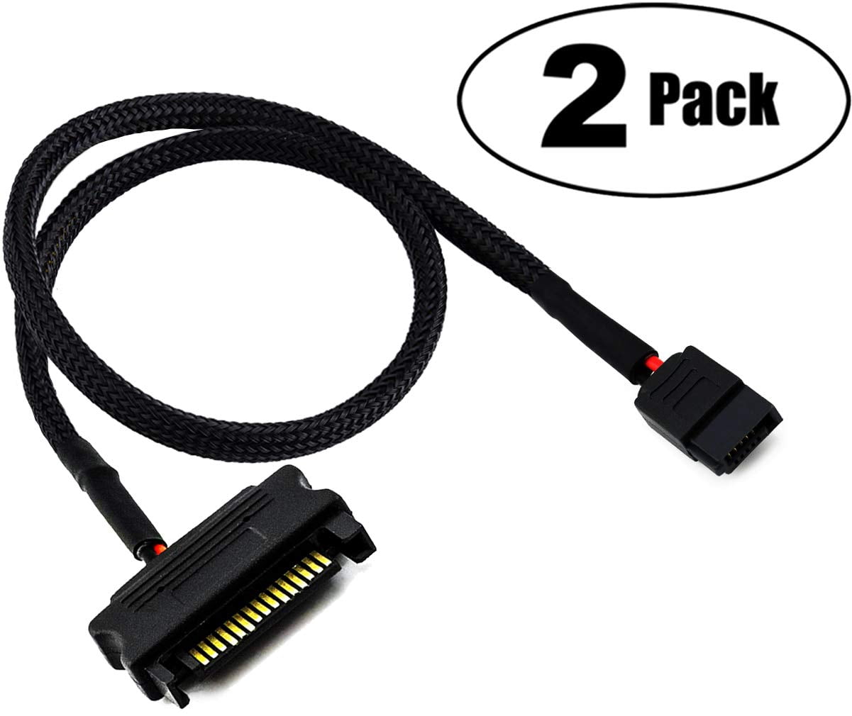 HRTGFD-SATA Power Adapter Cable 15-Pin Male to SATA 6-Pin Slimline Sleeved Power Adapter Cable 20 Inches (2 Pack)
