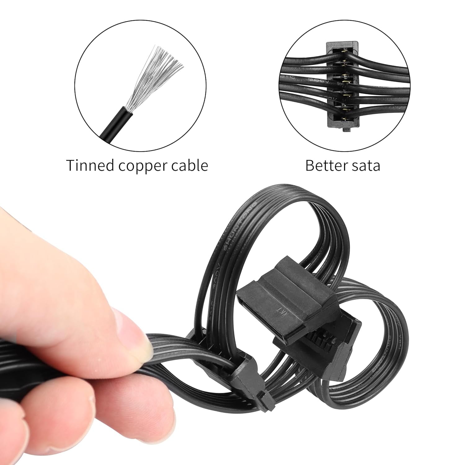 HRTGFD-SATA Power Extension Cable 15 Pin SATA 1 Male to 5 Female Splitter Hard Drive Cable for HDD、SSD、Optical Drives（1.6FT/50CM）