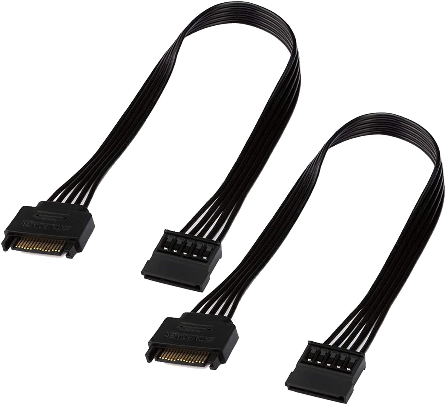 HRTGFD-SATA Power Extension Cable, 15 Pin SATA Male to Female Extender Power Cable Adapter for Hard Drive Disk HDD, SSD (2 Pack) 24 Inches