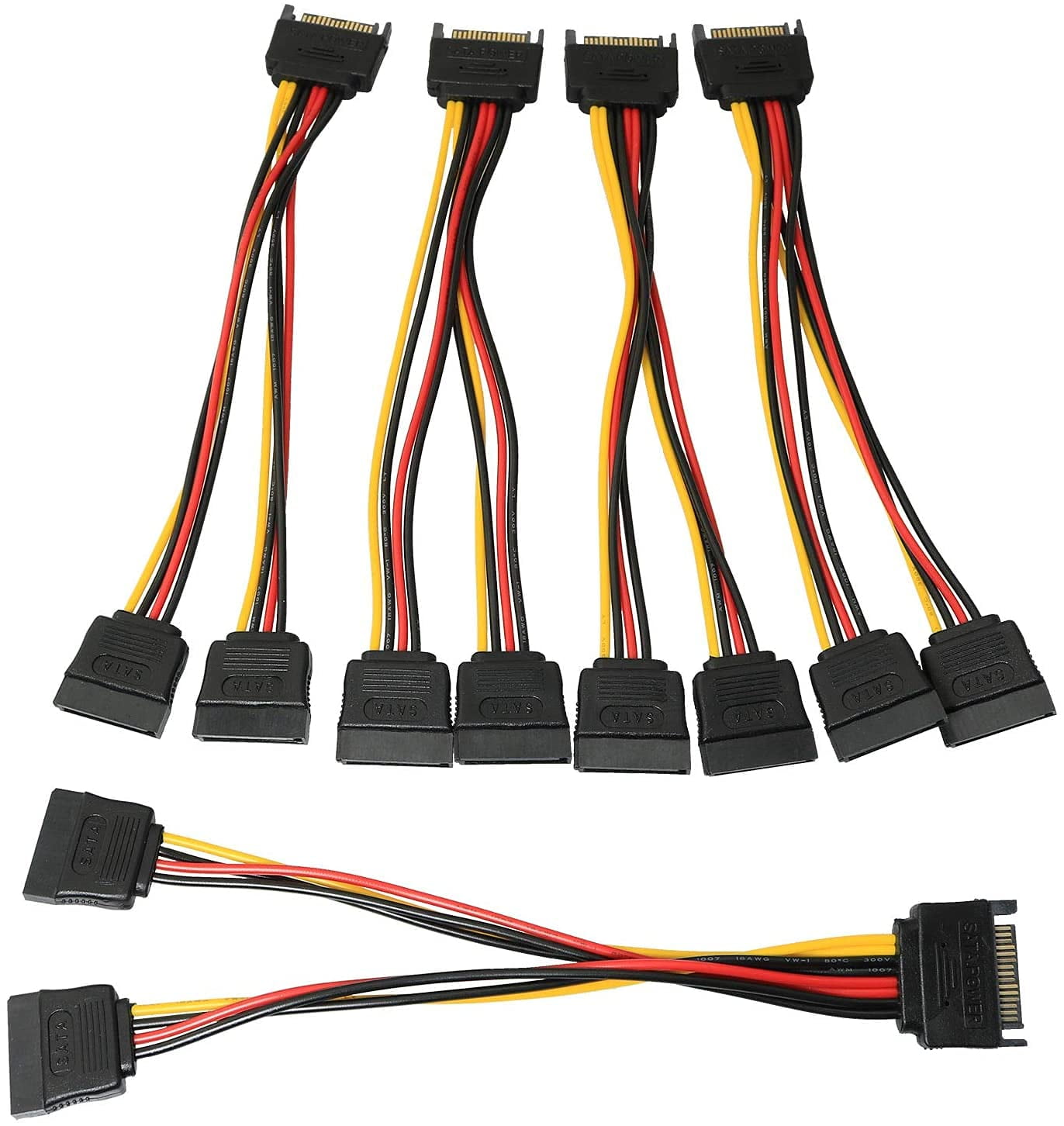 HRTGFD-SATA Power Extension Cable 5PCS 20cm SATA Power 15-Pin Male to 2 x 15P Female Y Splitter Cable Adapter