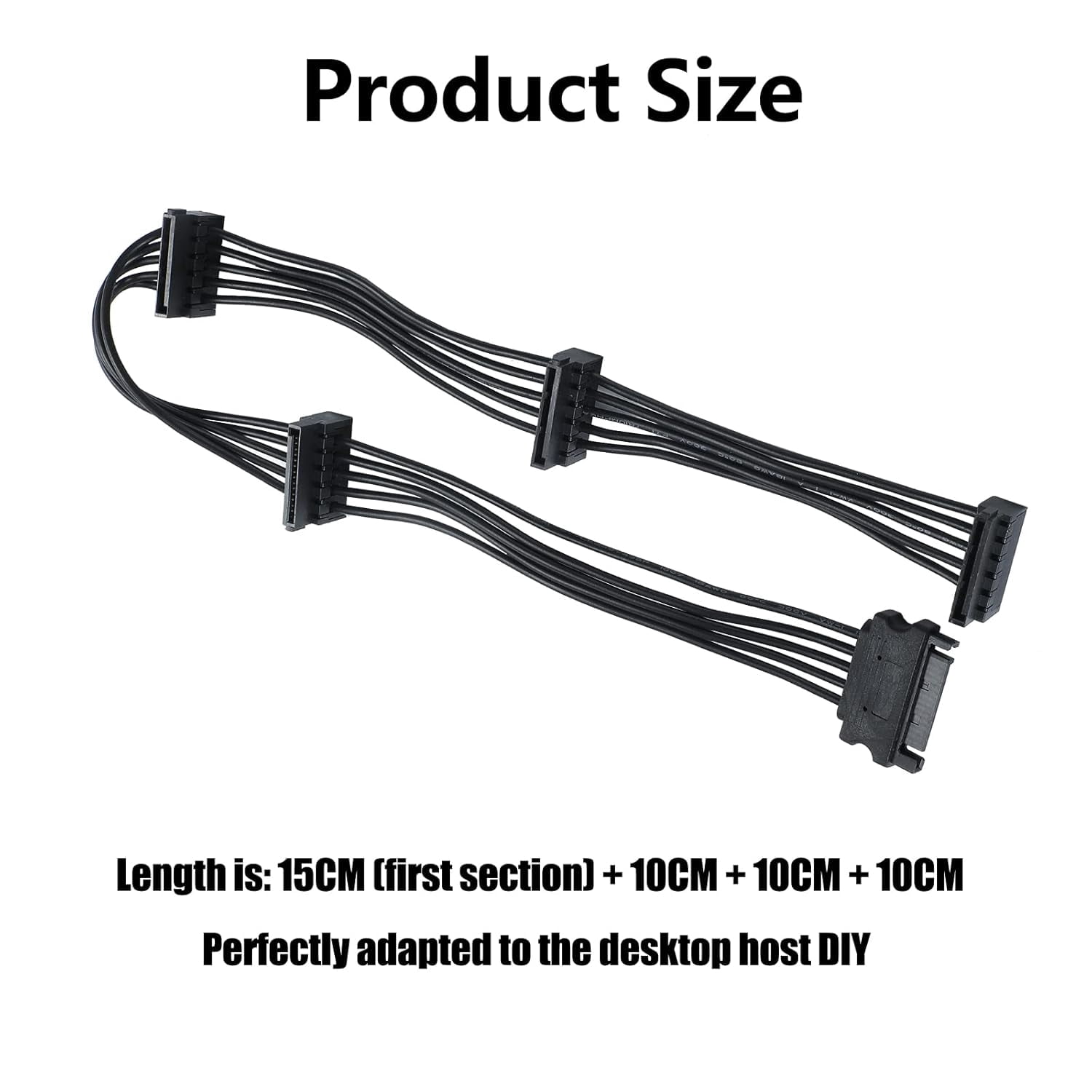 HRTGFD-SATA Power Splitter Cable, 15 Pin to 4 SATA Power Splitter - 45cm/18in for HDD/SSD/Optical Drives