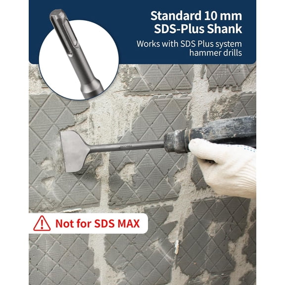 HRTGFD-SDS Plus Chisel 3 Inch Wide by 10 Inch Long, Cranked Bent Tile Removal Chisel Bit for SDS Plus Rotary Hammer Drill, Alloy Steel Shovel for Ceramic Tile Cement Thinset Mortar Vinyl - FS18310